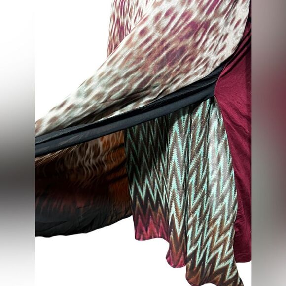 Poeme By Citron Size L Red Top Tunic Draped Sheer Chevron Leopard Print Flowy - Picture 3 of 6